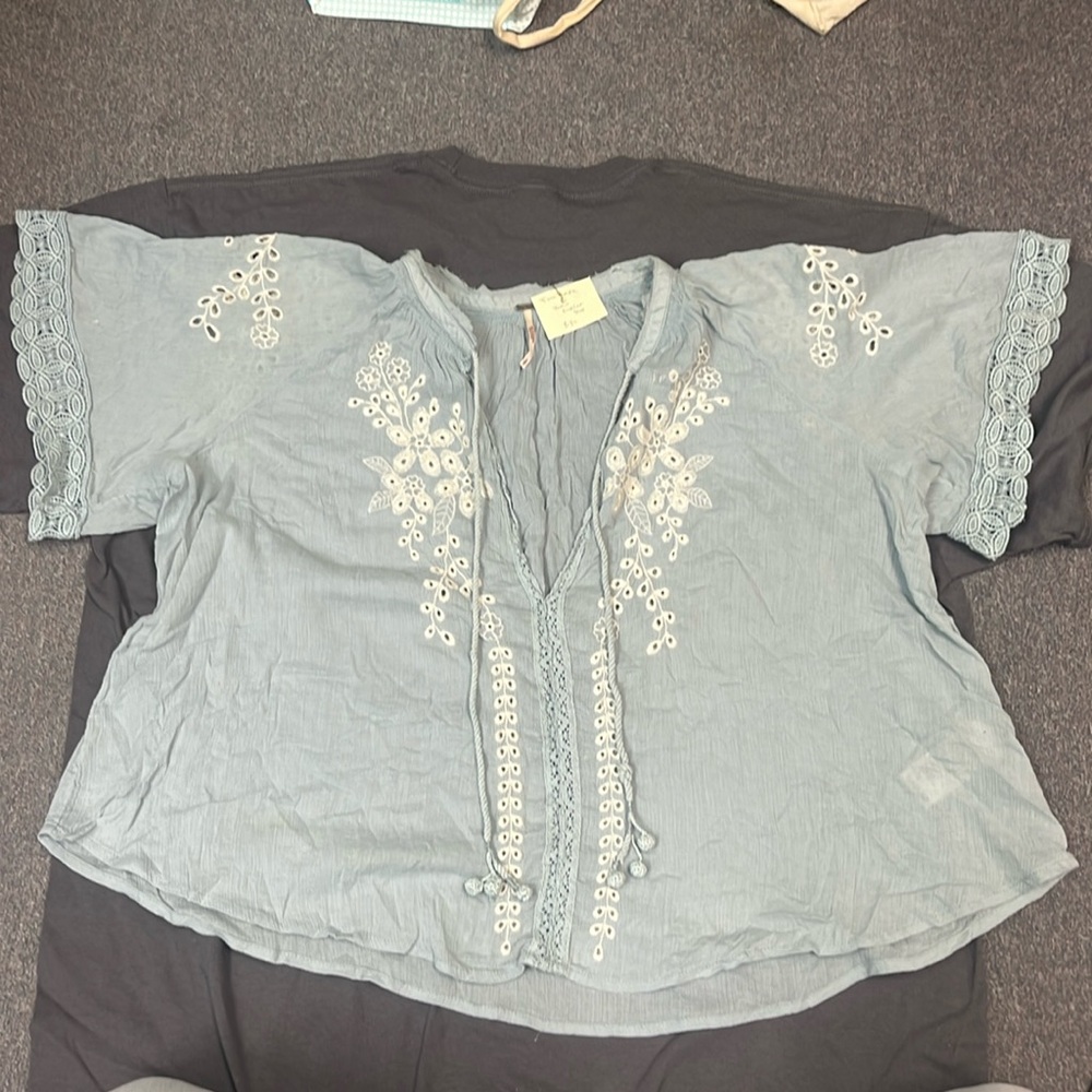 Free People boho eyelet top sea green small